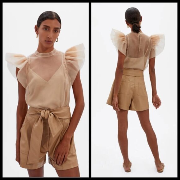 💕JONATHAN SIMKHAI💕 Mari Vegan Leather Tie Shorts Cashew Brown Neutral 8 NWT